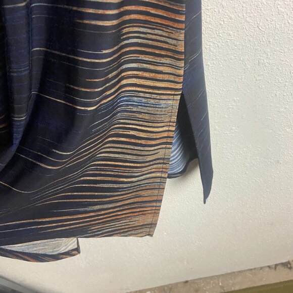 Clara Sun Woo Size Medium Striped Tunic Top Blouse Blue Brown V Neck Artsy Shirt - Picture 4 of 6